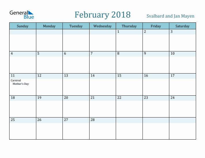 February 2018 Calendar with Holidays