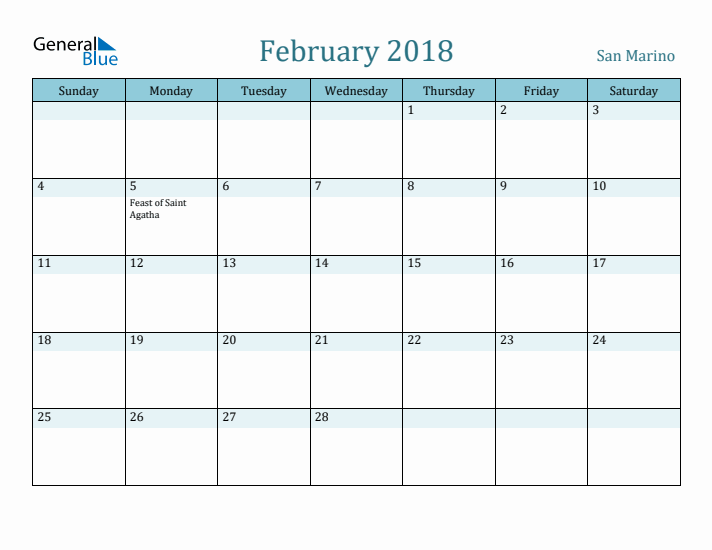 February 2018 Calendar with Holidays