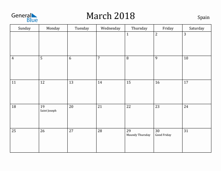 March 2018 Calendar Spain