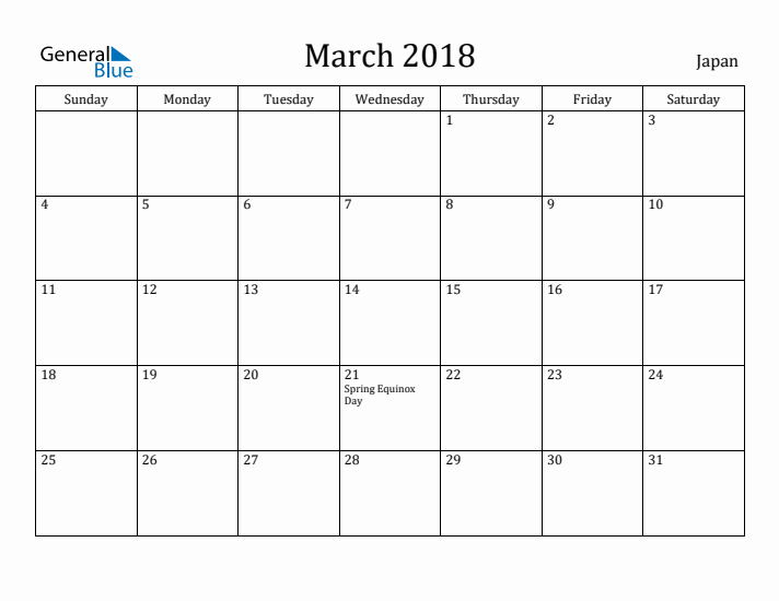 March 2018 Calendar Japan