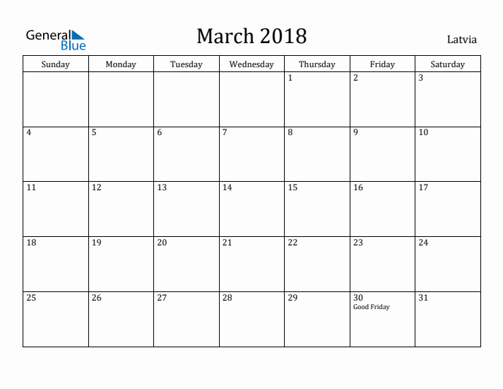 March 2018 Calendar Latvia