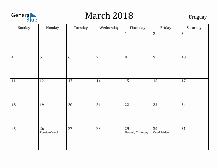 March 2018 Calendar Uruguay