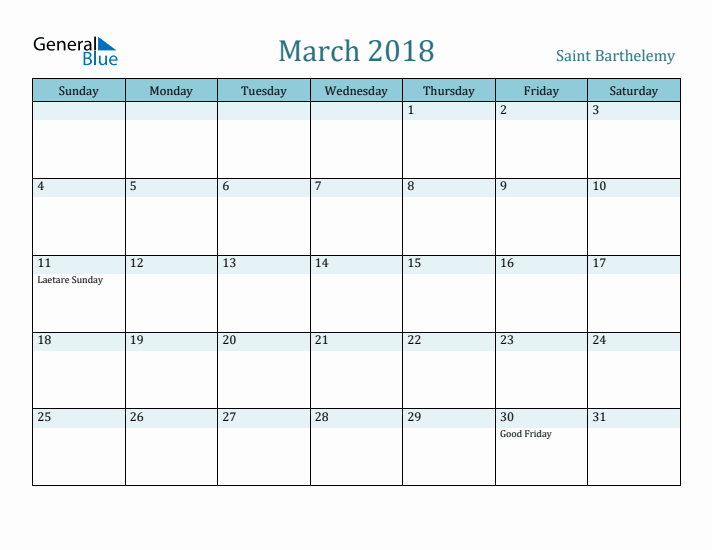 March 2018 Calendar with Holidays