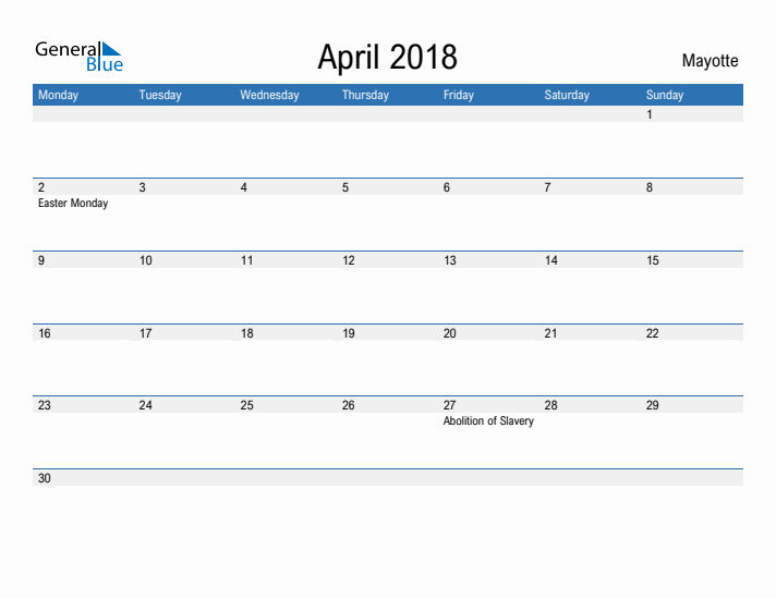 Fillable April 2018 Calendar