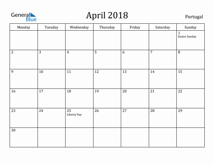 April 2018 Calendar Portugal
