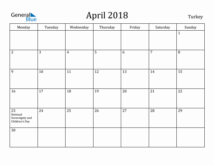 April 2018 Calendar Turkey