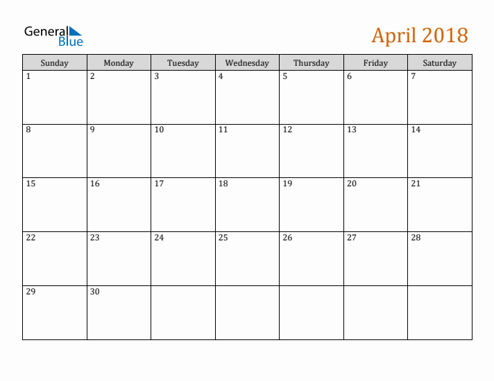 Editable April 2018 Calendar