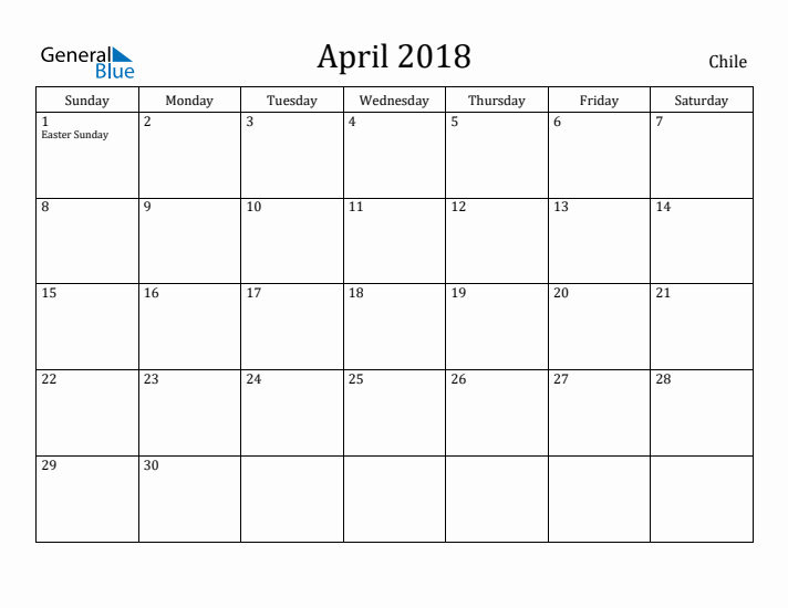 April 2018 Calendar Chile