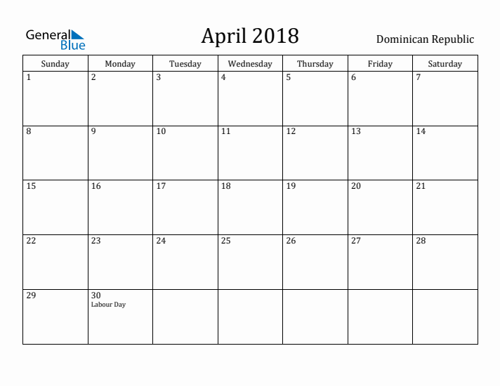 April 2018 Calendar Dominican Republic