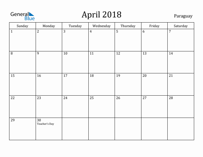 April 2018 Calendar Paraguay