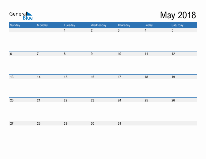 Fillable Calendar for May 2018
