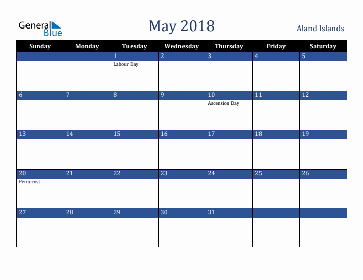 May 2018 Aland Islands Calendar (Sunday Start)