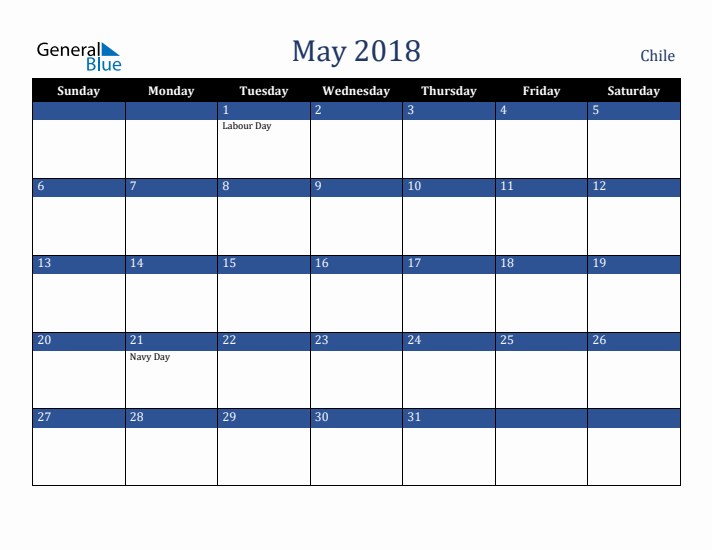 May 2018 Chile Calendar (Sunday Start)
