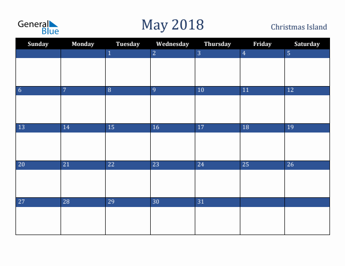 May 2018 Christmas Island Calendar (Sunday Start)
