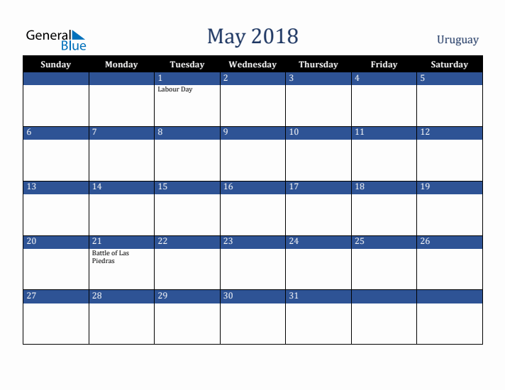 May 2018 Uruguay Calendar (Sunday Start)