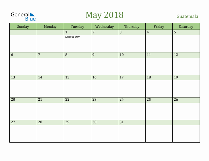 May 2018 Calendar with Guatemala Holidays