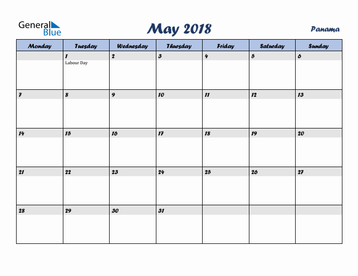 May 2018 Calendar with Holidays in Panama