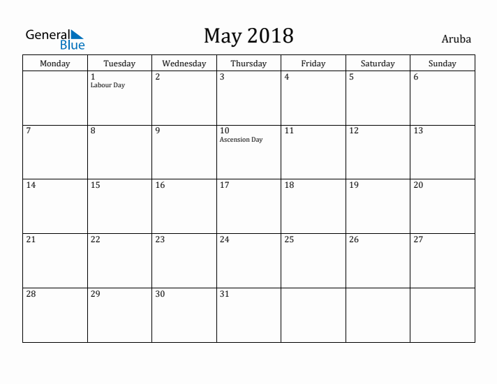 May 2018 Calendar Aruba