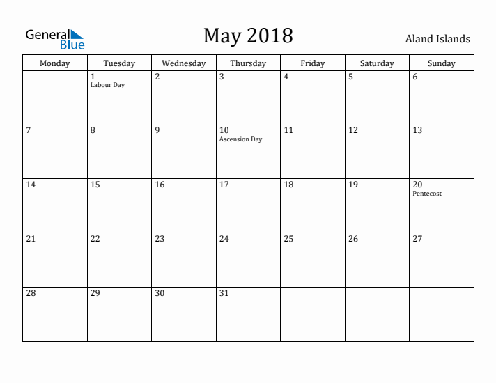 May 2018 Calendar Aland Islands