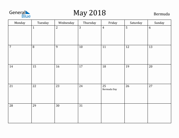 May 2018 Calendar Bermuda