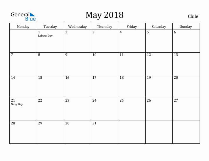 May 2018 Calendar Chile