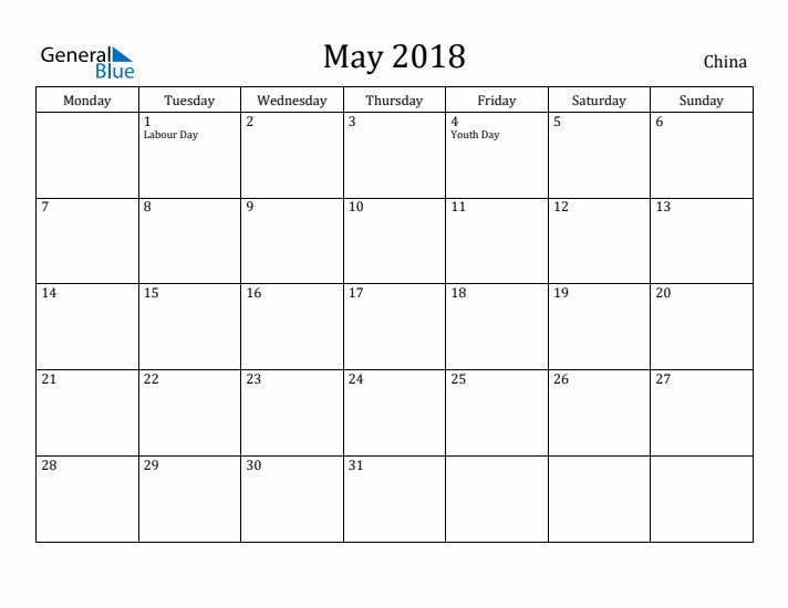 May 2018 Calendar China