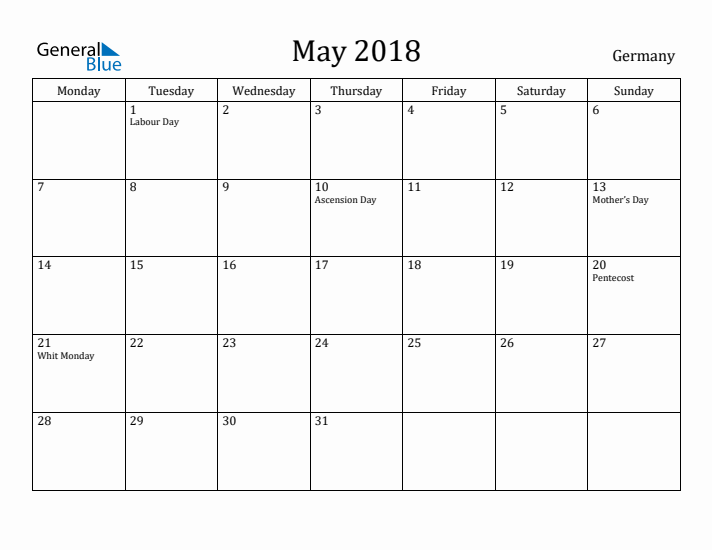 May 2018 Calendar Germany