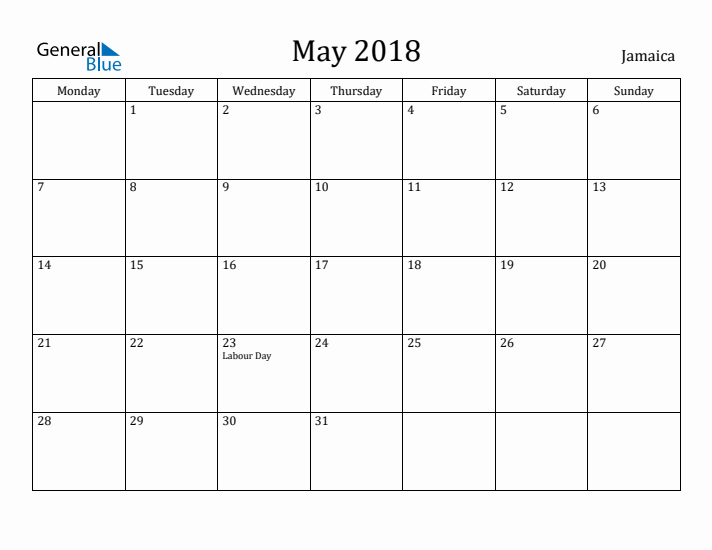 May 2018 Calendar Jamaica