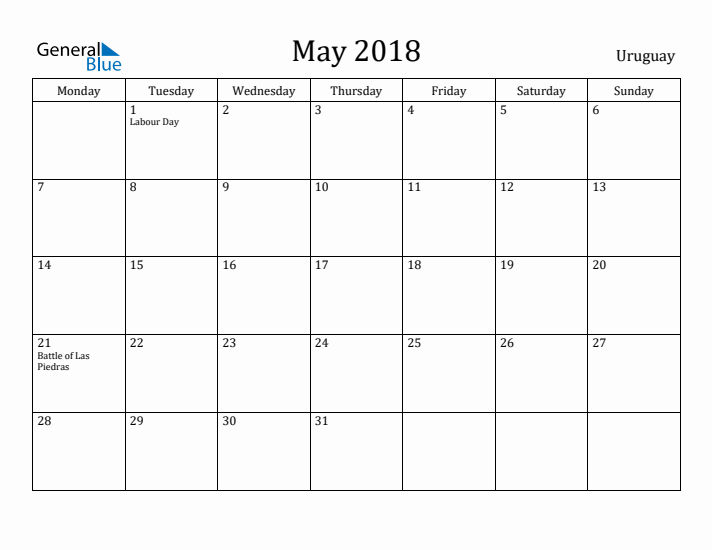 May 2018 Calendar Uruguay