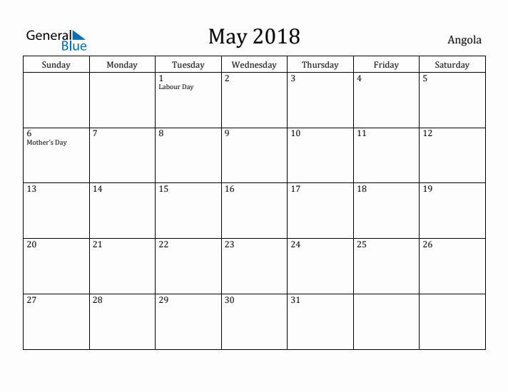 May 2018 Calendar Angola