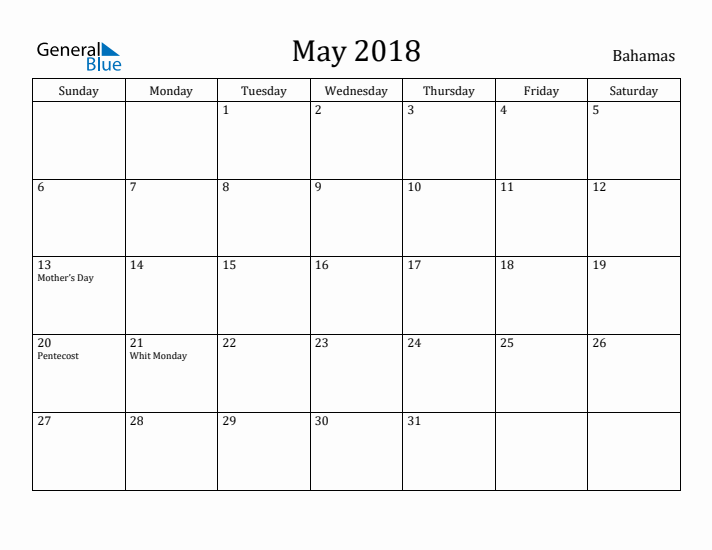 May 2018 Calendar Bahamas
