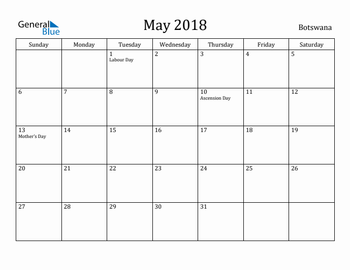 May 2018 Calendar Botswana