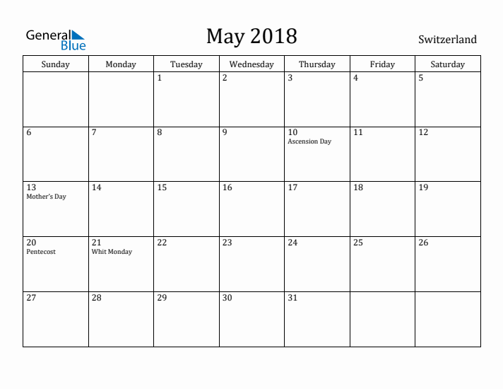 May 2018 Calendar Switzerland