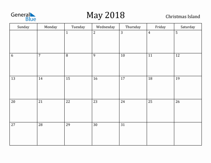 May 2018 Calendar Christmas Island