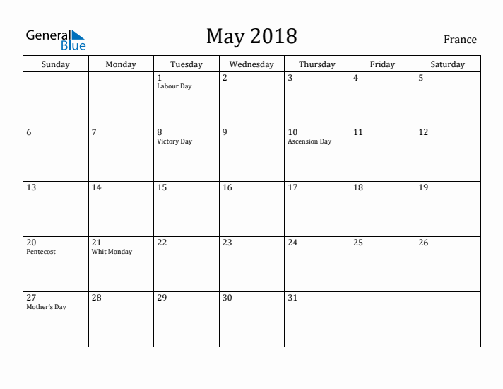 May 2018 Calendar France