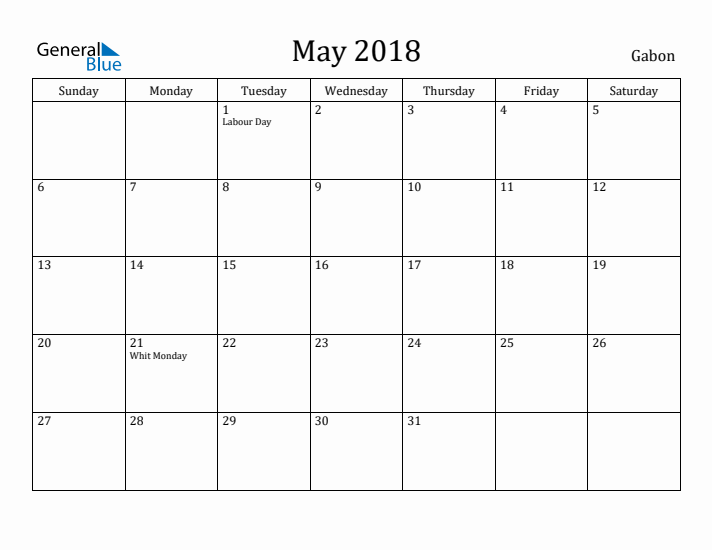 May 2018 Calendar Gabon