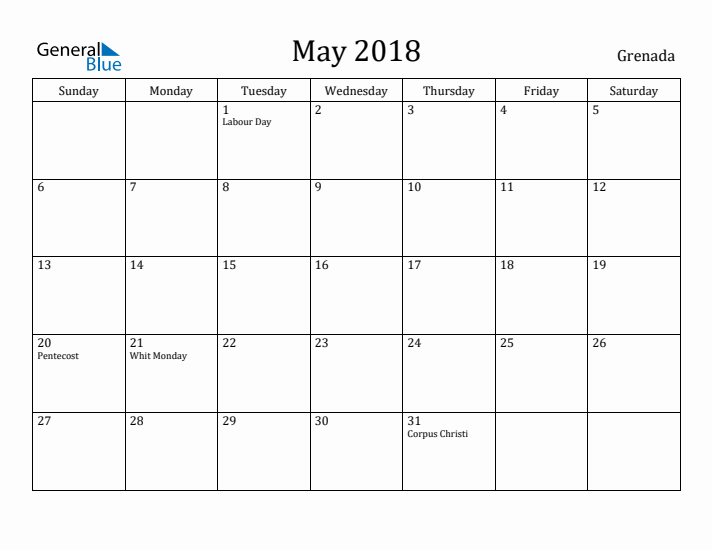 May 2018 Calendar Grenada