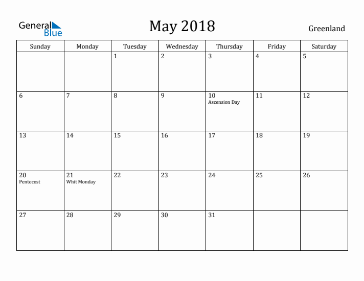 May 2018 Calendar Greenland