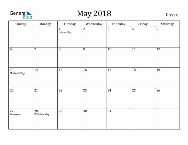 May 2018 Calendar Greece