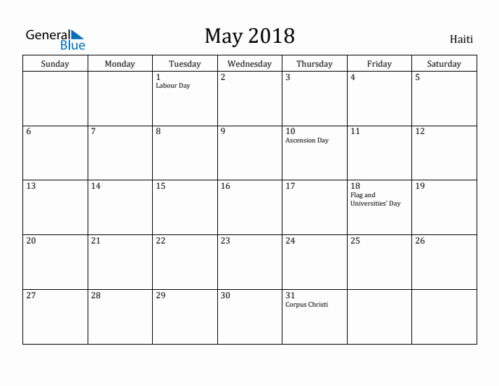 May 2018 Calendar Haiti