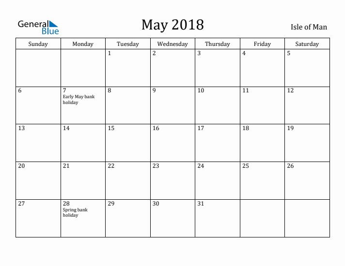 May 2018 Calendar Isle of Man