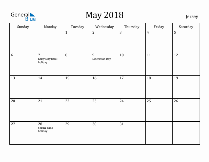 May 2018 Calendar Jersey