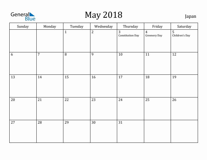 May 2018 Calendar Japan