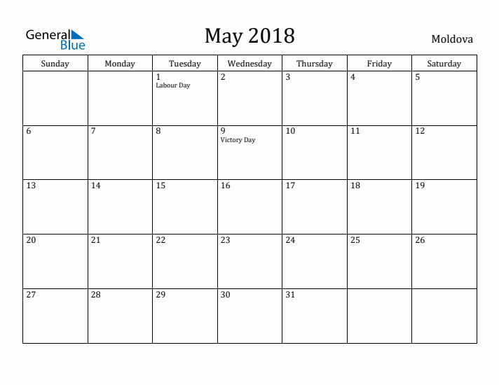 May 2018 Calendar Moldova