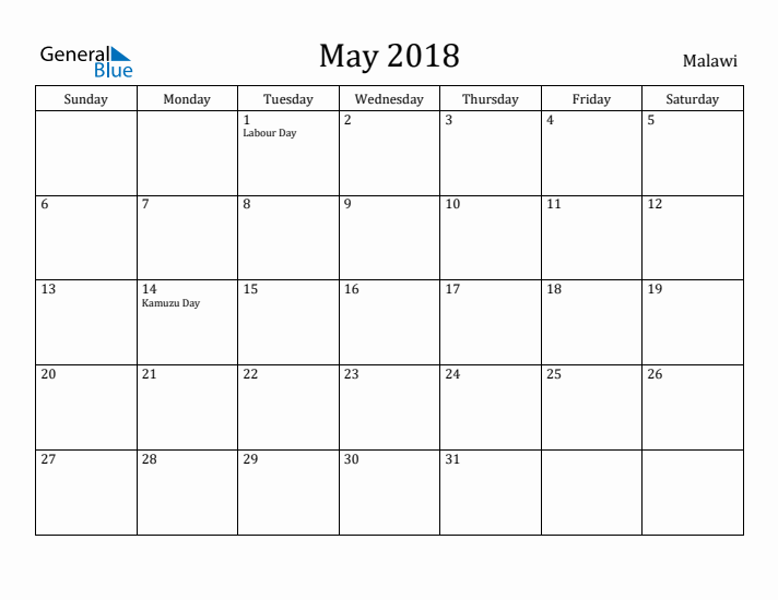 May 2018 Calendar Malawi