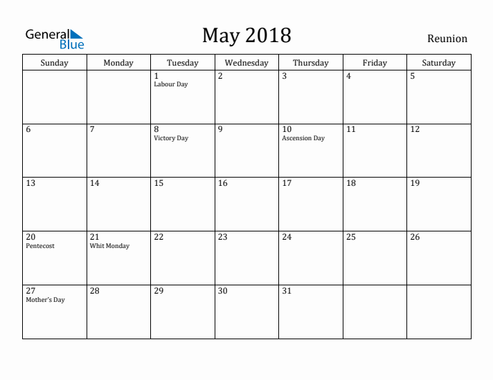 May 2018 Calendar Reunion