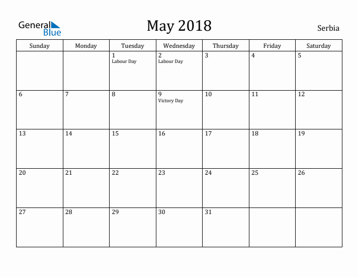 May 2018 Calendar Serbia