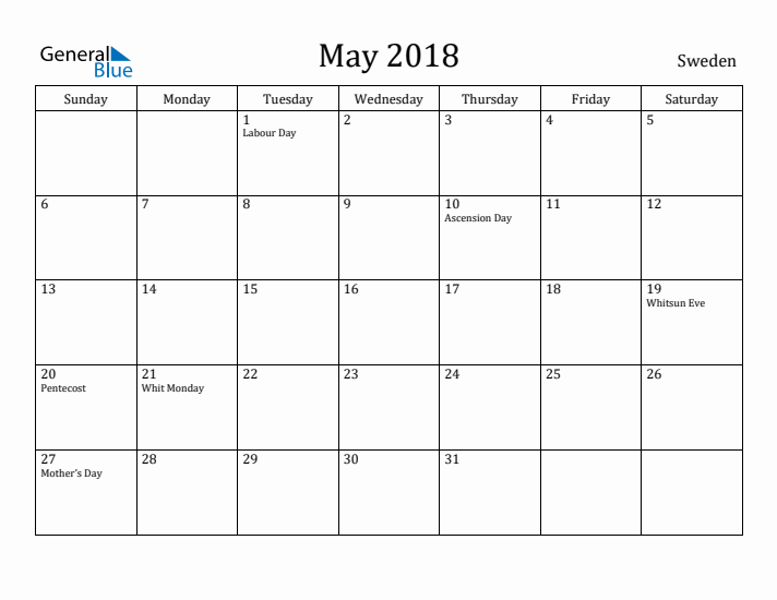 May 2018 Calendar Sweden