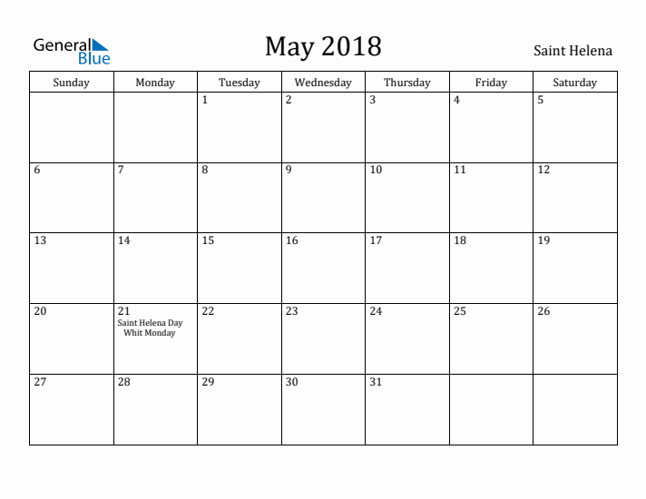May 2018 Calendar Saint Helena