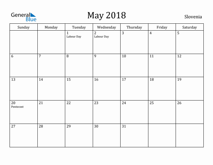 May 2018 Calendar Slovenia